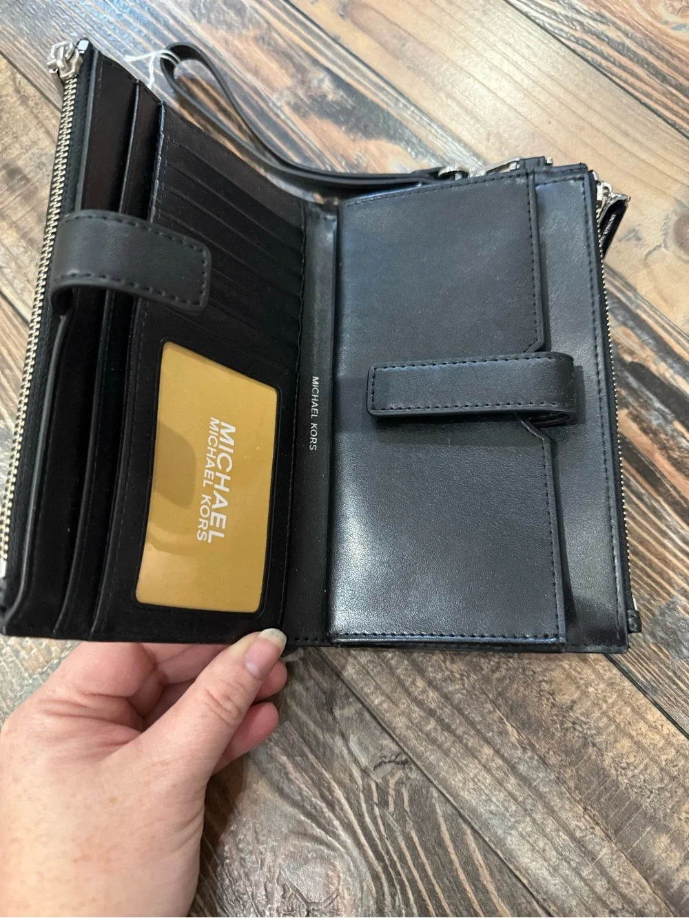 Michael Kors Black and Silver MK Logo Wristlet Wallet